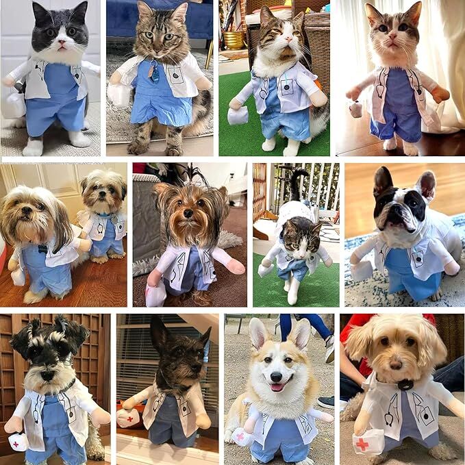 Pet products Funny Small Dog Doctor Coat Onesie - Cat & Puppy Halloween Costume - Doctor Uniform Apparel
