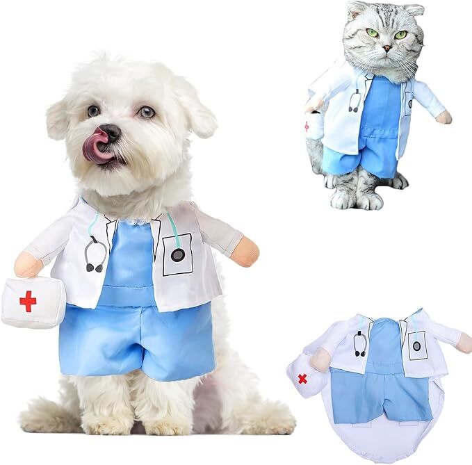Pet products Funny Small Dog Doctor Coat Onesie - Cat &amp; Puppy Halloween Costume - Doctor Uniform Apparel