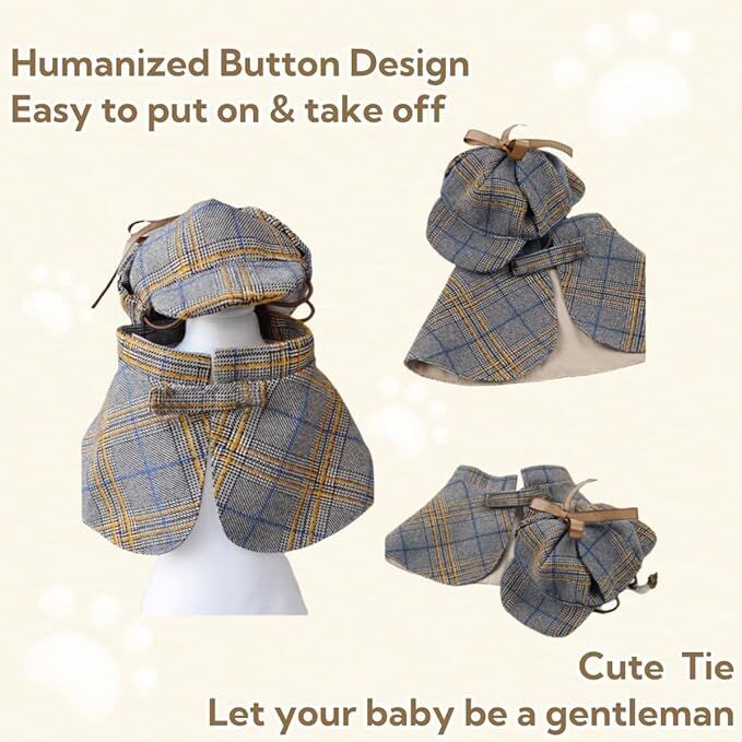 Pet products Dog Costume-Cute Detective Pet Clothes Set Halloween Cosplay Party Outfit Winter Fashion Cape Cloak Hat for Small Medium Dog & Cat Kitten