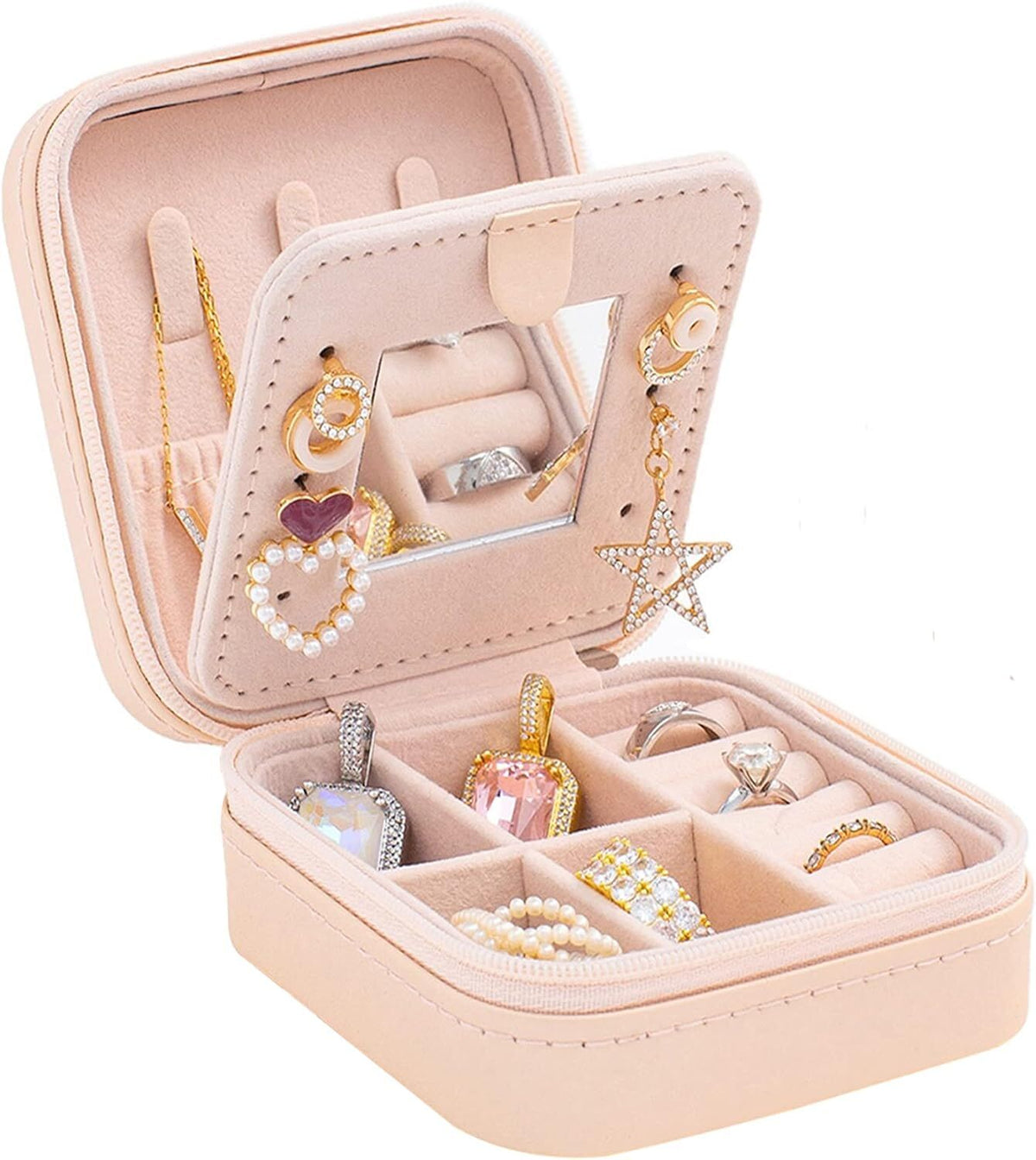 Pink Travel Jewelry Box with Mirror: Compact, Organised Storage for Rings, Necklaces &amp; Earrings, Ideal for Aussies