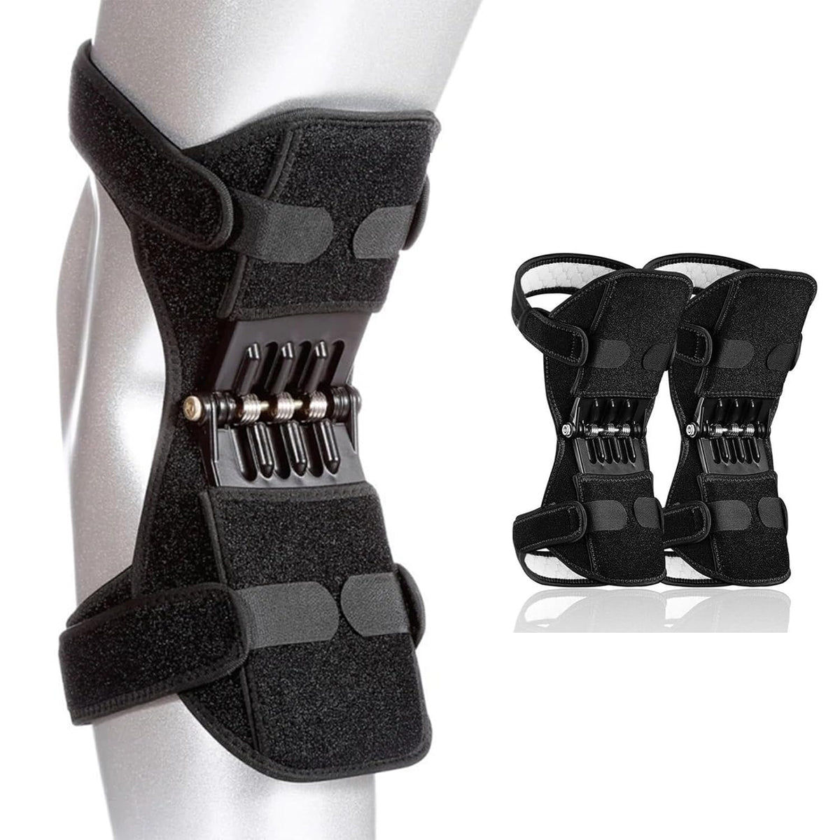 Power Knee Braces (2 Pack): 4-Spring Joint Support, Adjustable Stabilizer for Pain Relief, Sports &amp; Daily Use