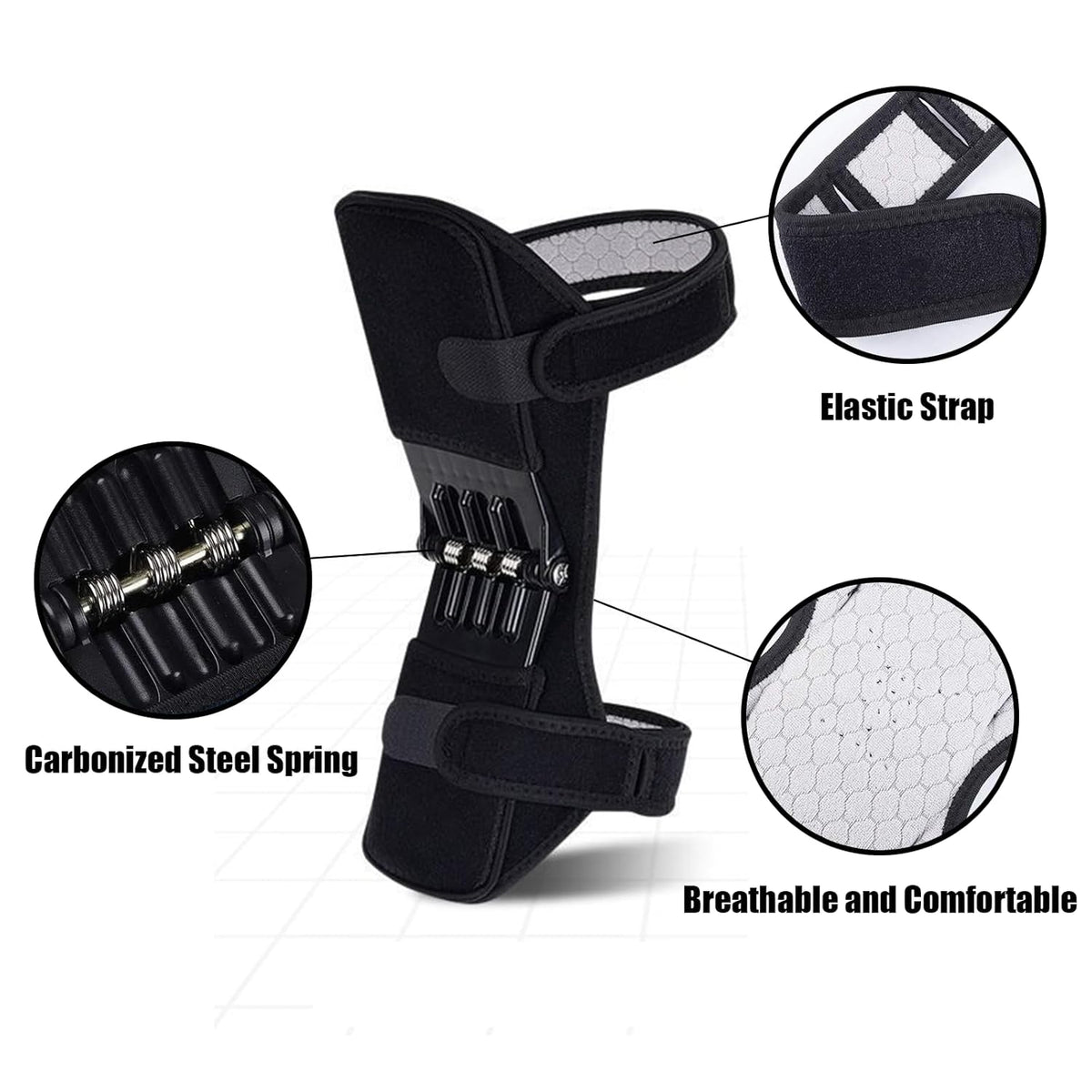 Power Knee Braces (2 Pack): 4-Spring Joint Support, Adjustable Stabilizer for Pain Relief, Sports & Daily Use
