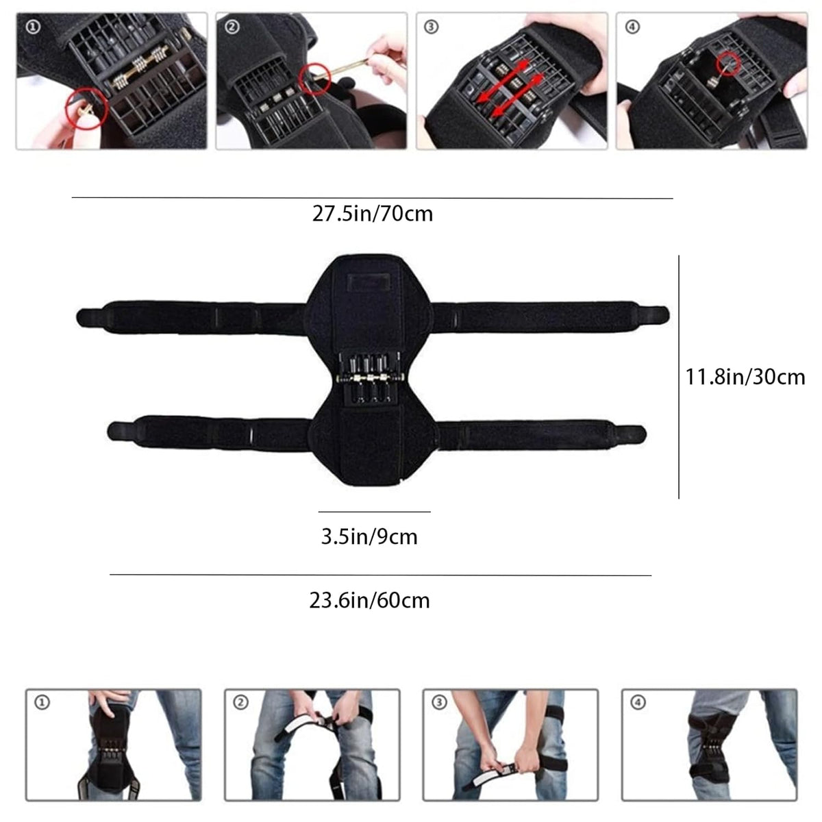 Power Knee Braces (2 Pack): 4-Spring Joint Support, Adjustable Stabilizer for Pain Relief, Sports & Daily Use