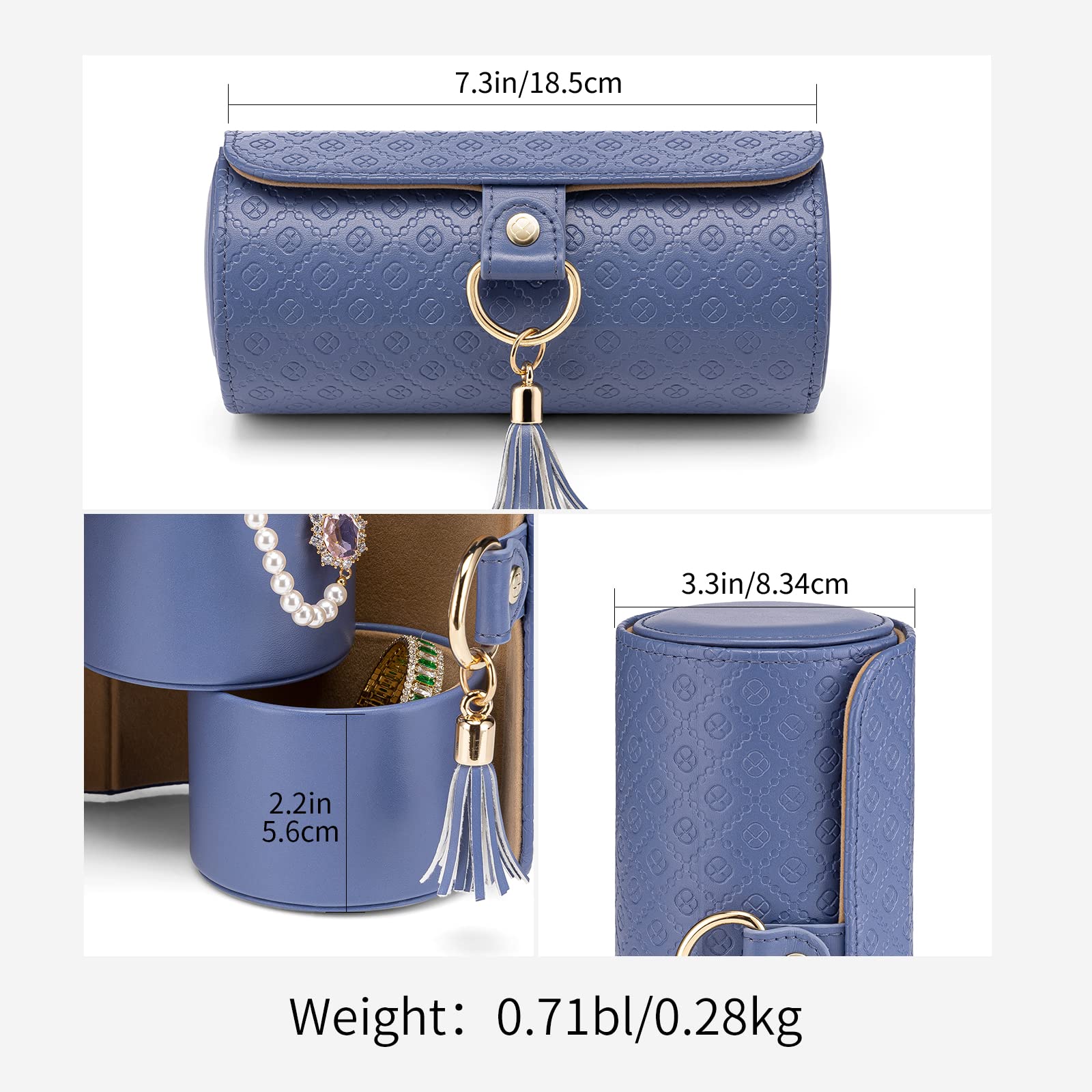 Purple Travel Jewelry Case: 3-Layer PU Cylinder Organizer for Necklaces, Earrings, Gifts for Travelers & Jewelry Lovers