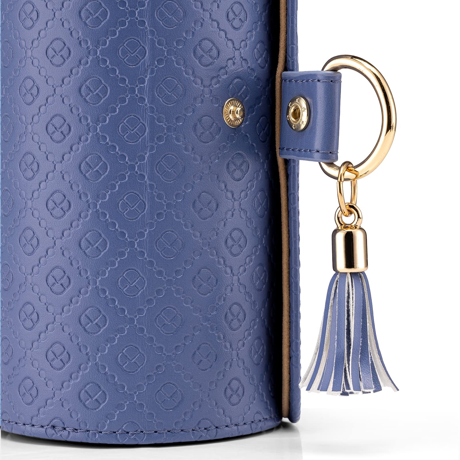 Purple Travel Jewelry Case: 3-Layer PU Cylinder Organizer for Necklaces, Earrings, Gifts for Travelers & Jewelry Lovers