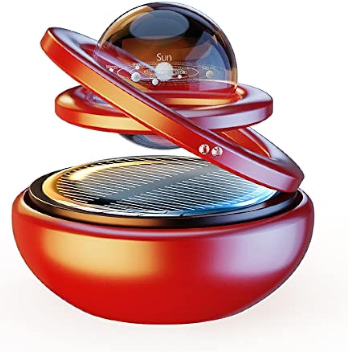 Red Solar-Powered Rotating Car Air Freshener: Space-Themed Dashboard Decor with Ocean Scent &amp; 16 Cologne Pads