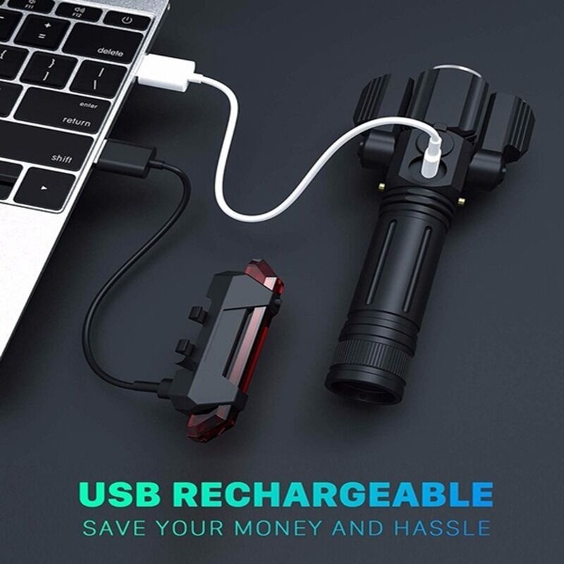 Rotatable Aluminium Alloy Bike Flashlight: USB Rechargeable, 500m Range, 170g with Mount, Perfect for Aussie Night Riders