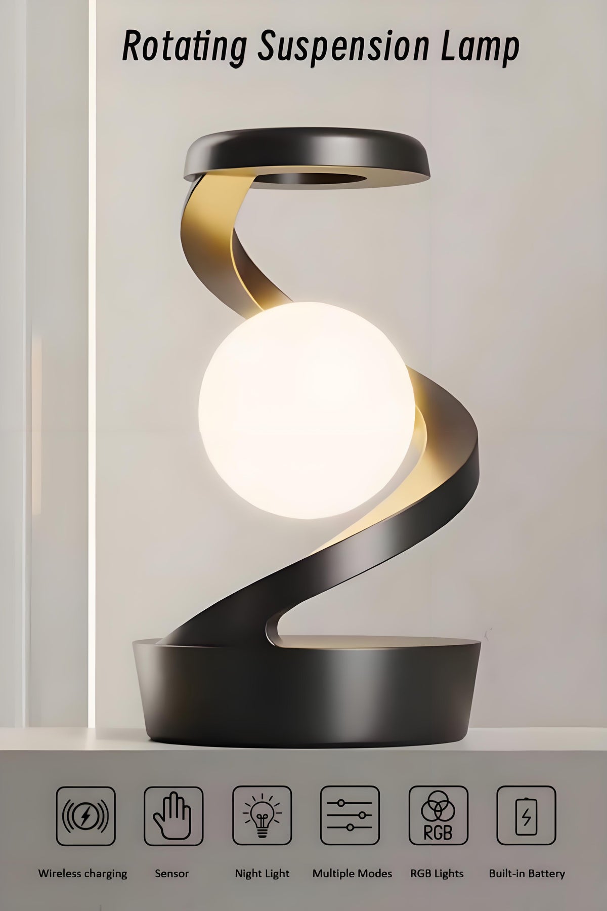 Rotating Levitating Night Light with RGB Colors & Wireless Charging: 1-Second Palm-Activated Spin, Motion-Sensing – Futuristic Lighting for Australian Bedrooms & Offices