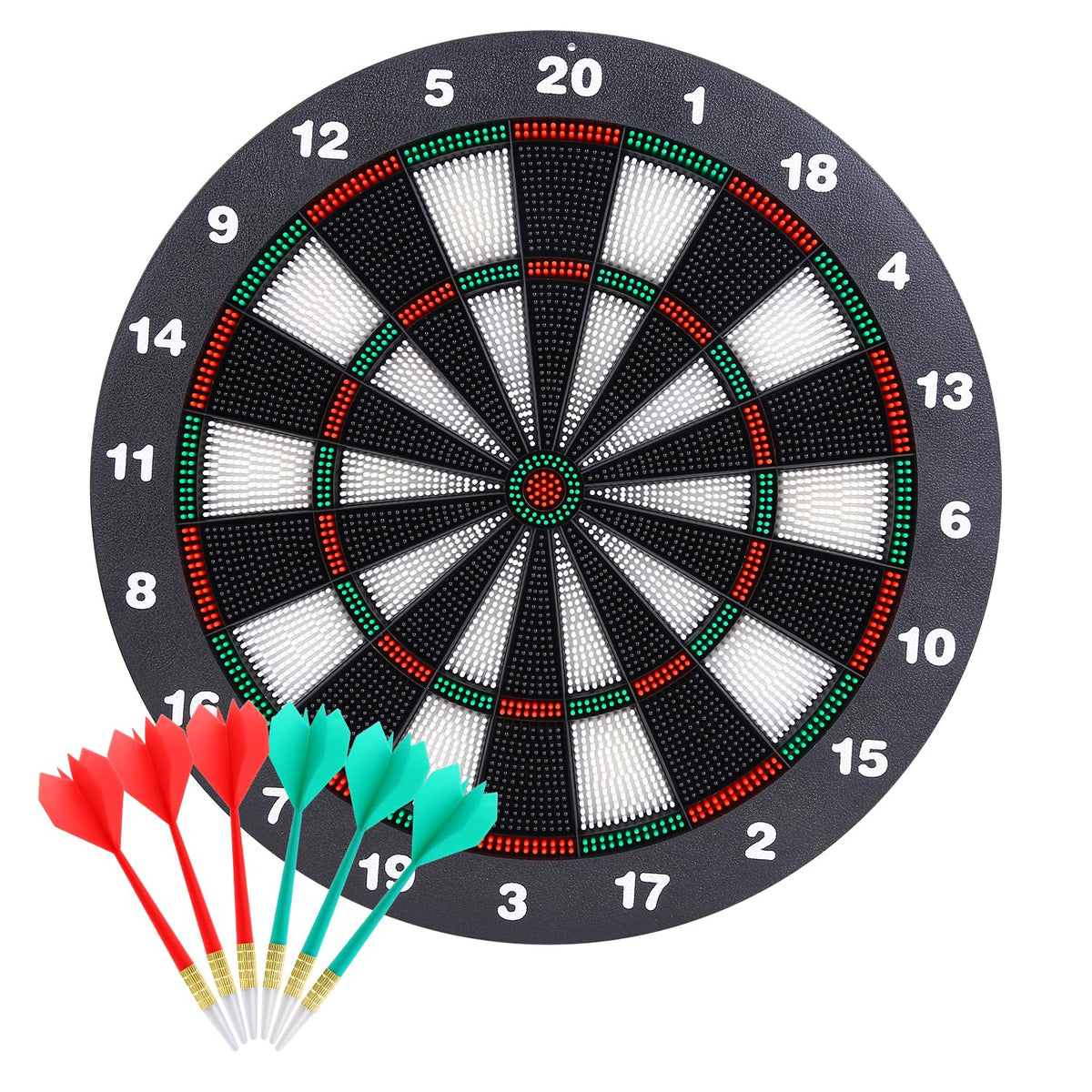 Safety Dart Board Set with 6 Soft Tip Darts: 16-Inch Rubber Dartboard for Family, Office &amp; Party Leisure Sport