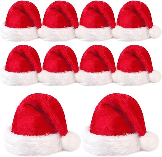 10 Pack Christmas Santa Hats for Adults - Extra Thicken Velvet Santa Claus Hats for Women Men Fluffy Plush Xmas Hats Christmas Party Supplies New Year&#39;s Eve Party Hats for Adults Teenagers