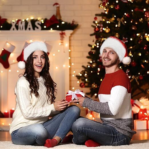 10 Pack Christmas Santa Hats for Adults - Extra Thicken Velvet Santa Claus Hats for Women Men Fluffy Plush Xmas Hats Christmas Party Supplies New Year's Eve Party Hats for Adults Teenagers