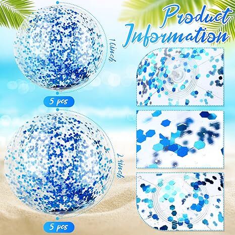 Christmas 10 Pcs Inflateable Sequin Glitter Beach Balls, 24 Inch and 16 Inch Jumbo Pool Confetti Glitter Balls, Swimming Pool Beach Toys for Summer Favor Decorations