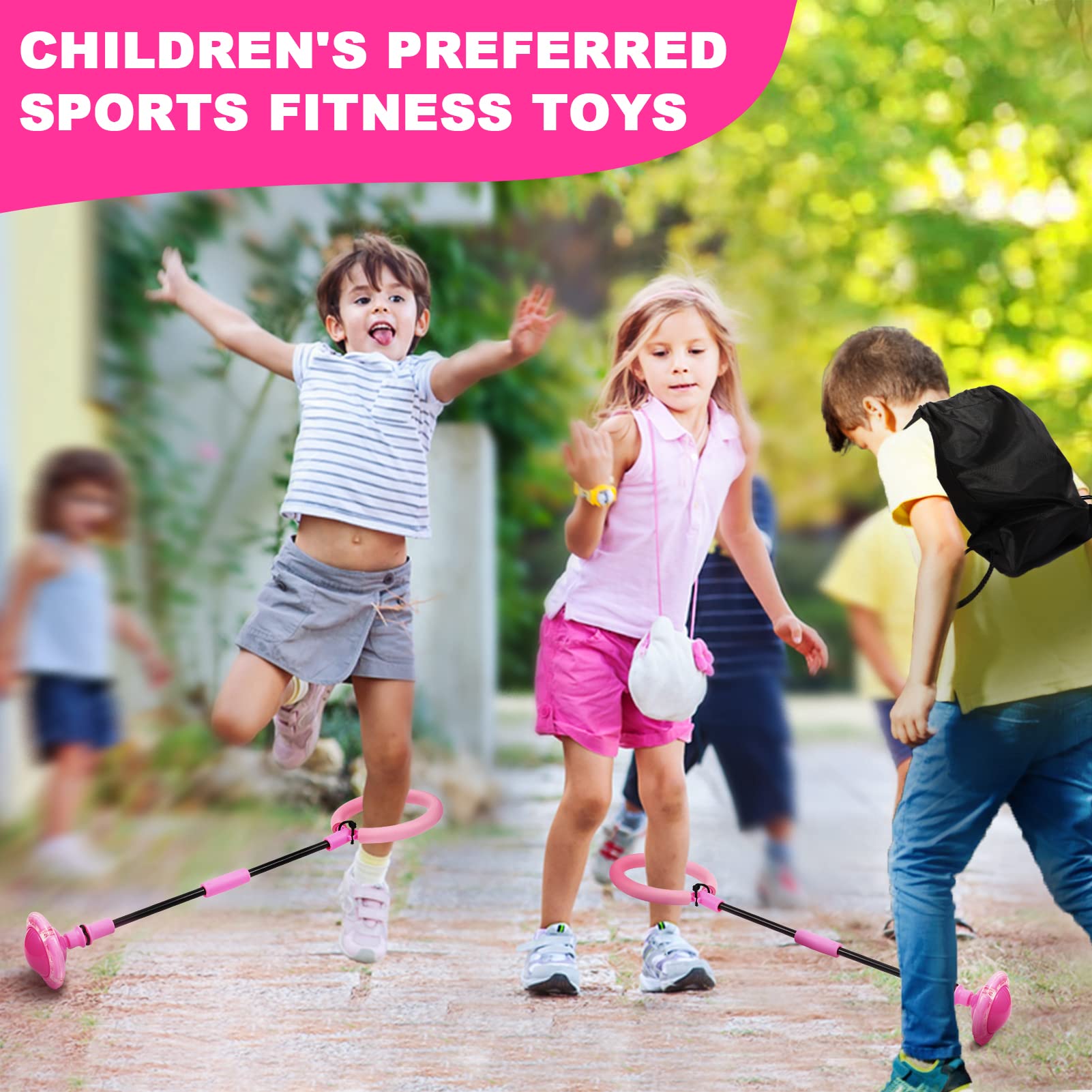 Skip Ball for Kids, Portable Foldable Colorful Flash Wheel Swing Ball Sports Fitness Toys for Girls & Boys, Toy for Kids & Adults. Gifts for Mom Women & Girls Toys Age 5-10 Years (Pink)