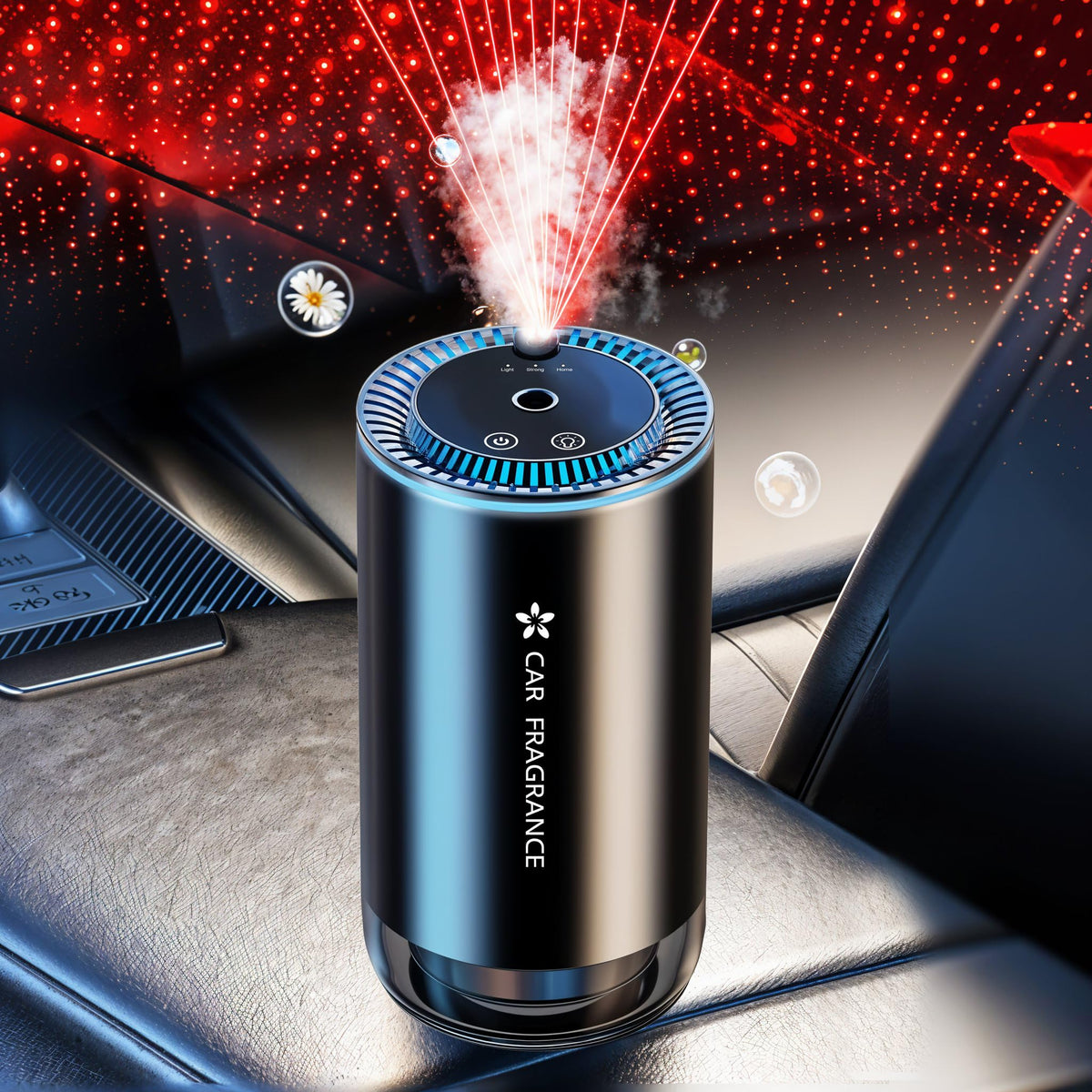 Smart Car Air Freshener with Starry Lights Projector: Automatic Aroma Diffuser, 3 Modes, Rechargeable for Car &amp; Home