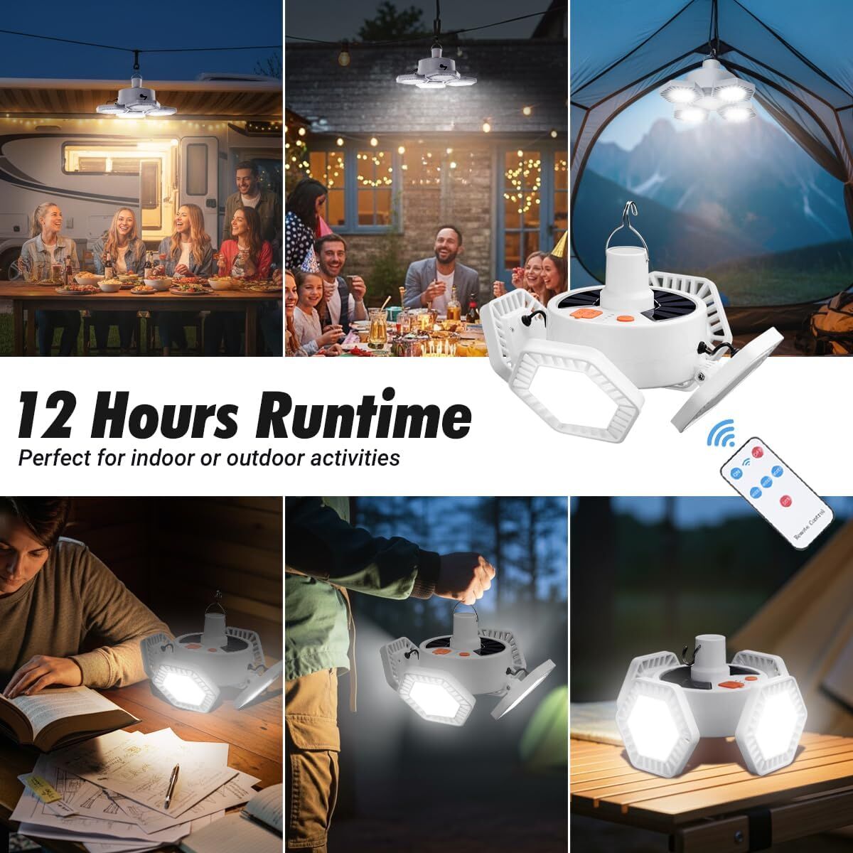Solar Camping Lantern with Remote Control: 169 LED Folding USB Rechargeable Light for Camping, Emergencies & Outdoors