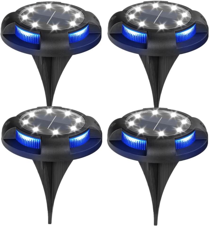 4-Pack Solar Ground Lights: 8-LED Outdoor Garden Pathway Lights with IP65 Waterproof for Lawn, Patio &amp; Landscape