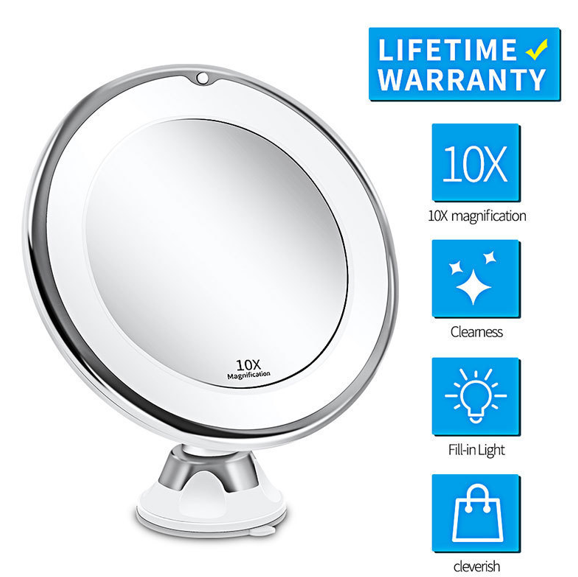 Christmas gift 10X Magnifying Suction Cup LED Makeup Mirror: Flawless Vanity Mirror with Natural Light for Precise Grooming