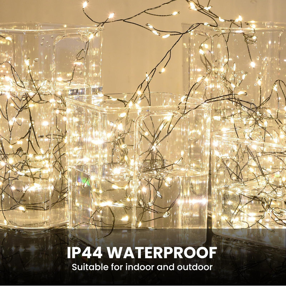 300 LED Warm White Fairy String Lights, 9m Black Wire, Battery-Operated, IP44 Waterproof, Timer Function for Christmas Bedroom Wreath Decor (Batteries Not Included)