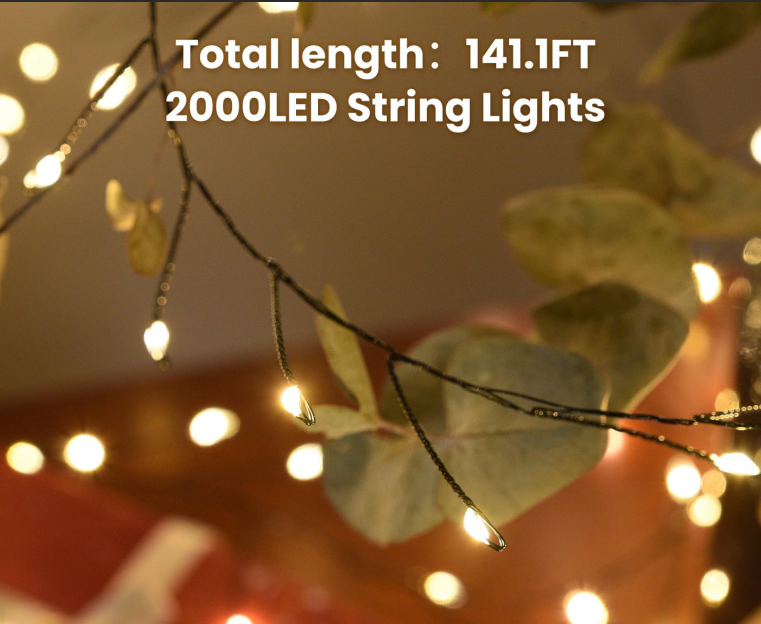 300 LED Warm White Fairy String Lights, 9m Green Wire, Battery-Operated, IP44 Waterproof with Timer for Christmas Decor (Batteries Not Included)