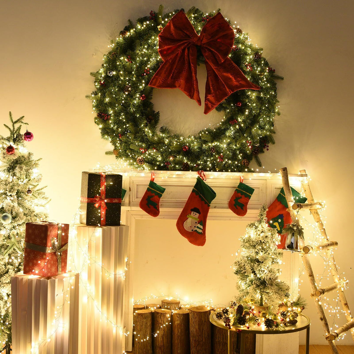 900 LED Warm White USB Fairy String Lights with Remote, 30m Green Wire, IP44 Waterproof 8-Mode Timer for Christmas Bedroom Wreath Decor