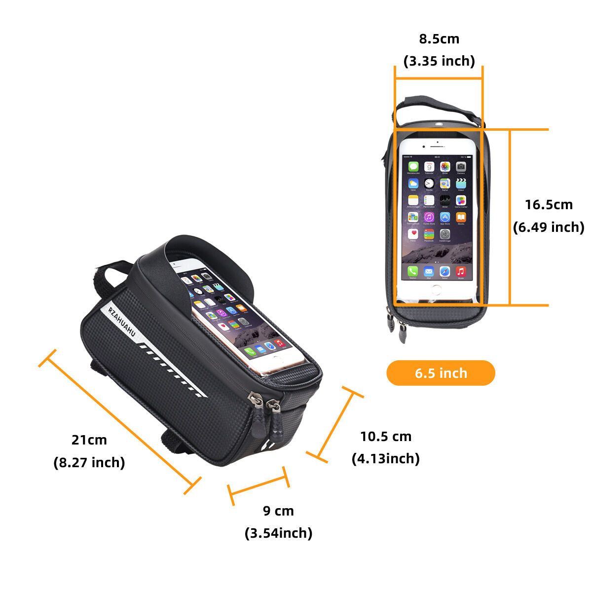 Black Waterproof Bike Frame Bag with Touchscreen & Reflective Details: 6.5" Phone Compatibility, Aussie Cyclist Essential