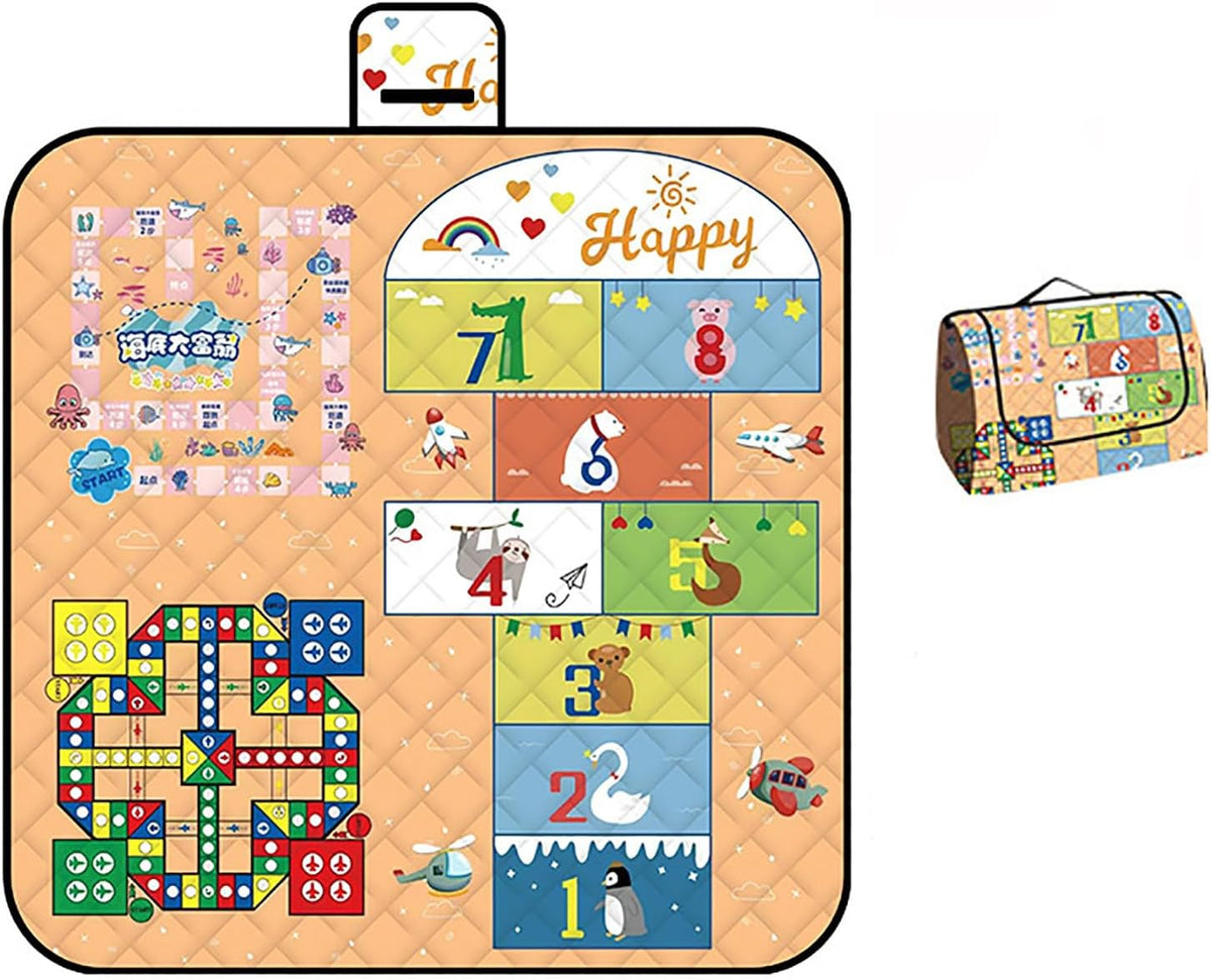 Waterproof Picnic Blanket with Flying Chess Game: 80&#39;&#39;x80&#39;&#39; Extra Large, Foldable for Australian Camping, Beach &amp; Family Gatherings