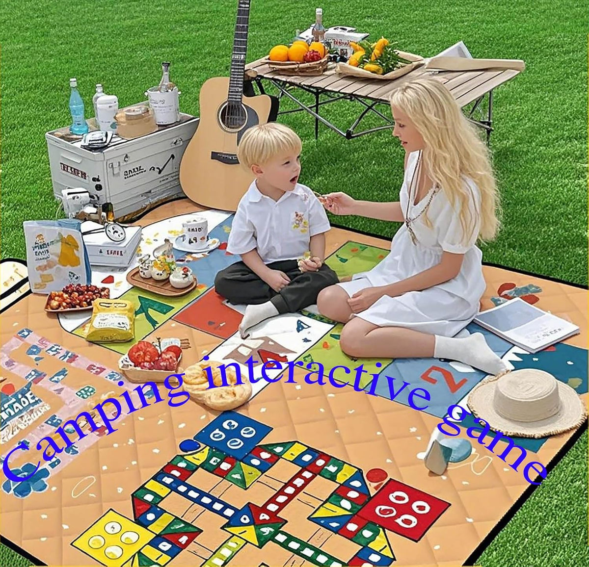 Waterproof Picnic Blanket with Flying Chess Game: 80''x80'' Extra Large, Foldable for Australian Camping, Beach & Family Gatherings