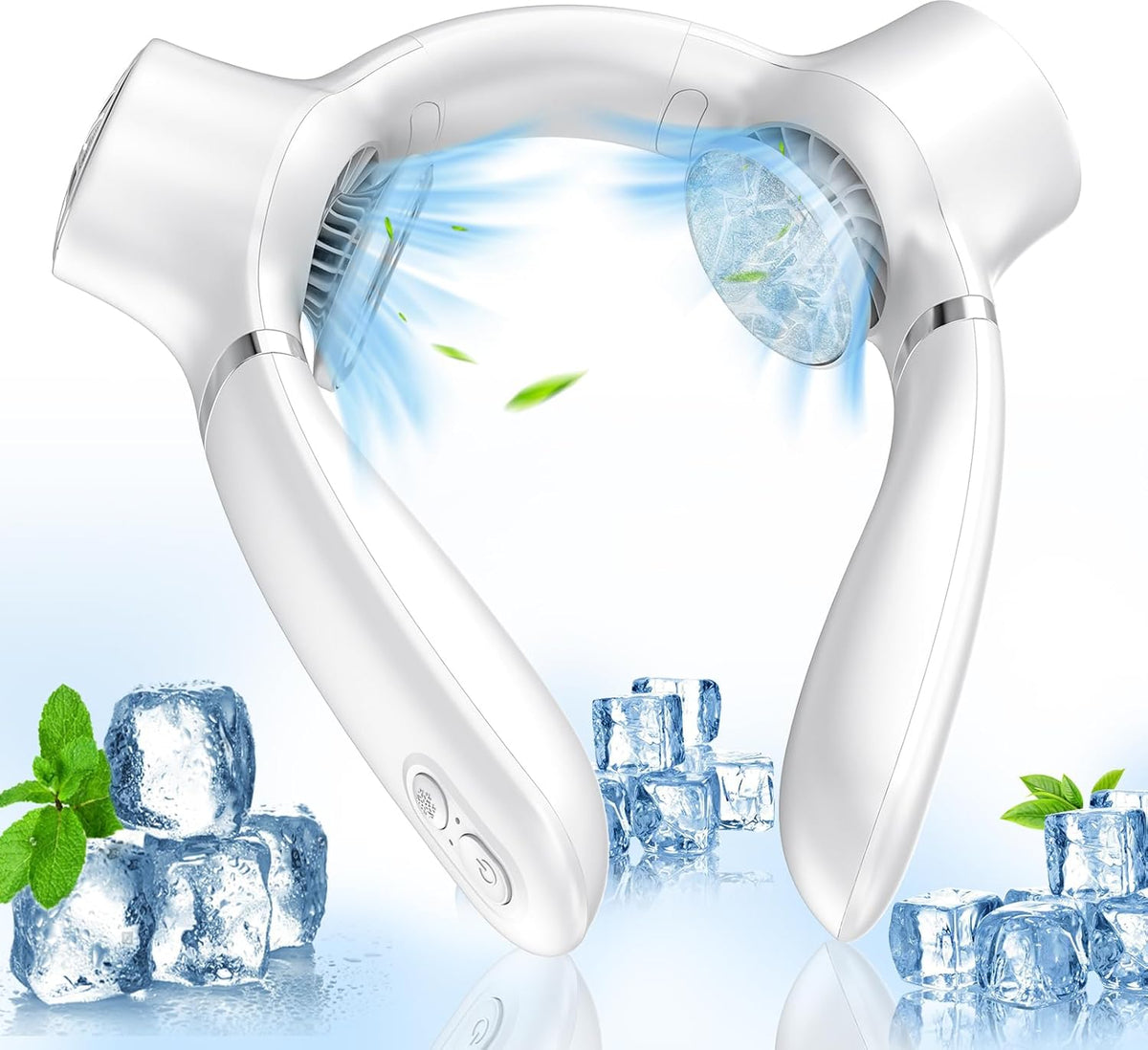 White Portable Neck Fan: Hands-Free Wearable Air Conditioner with 4000mAh Battery for Australian Travel &amp; Daily Use