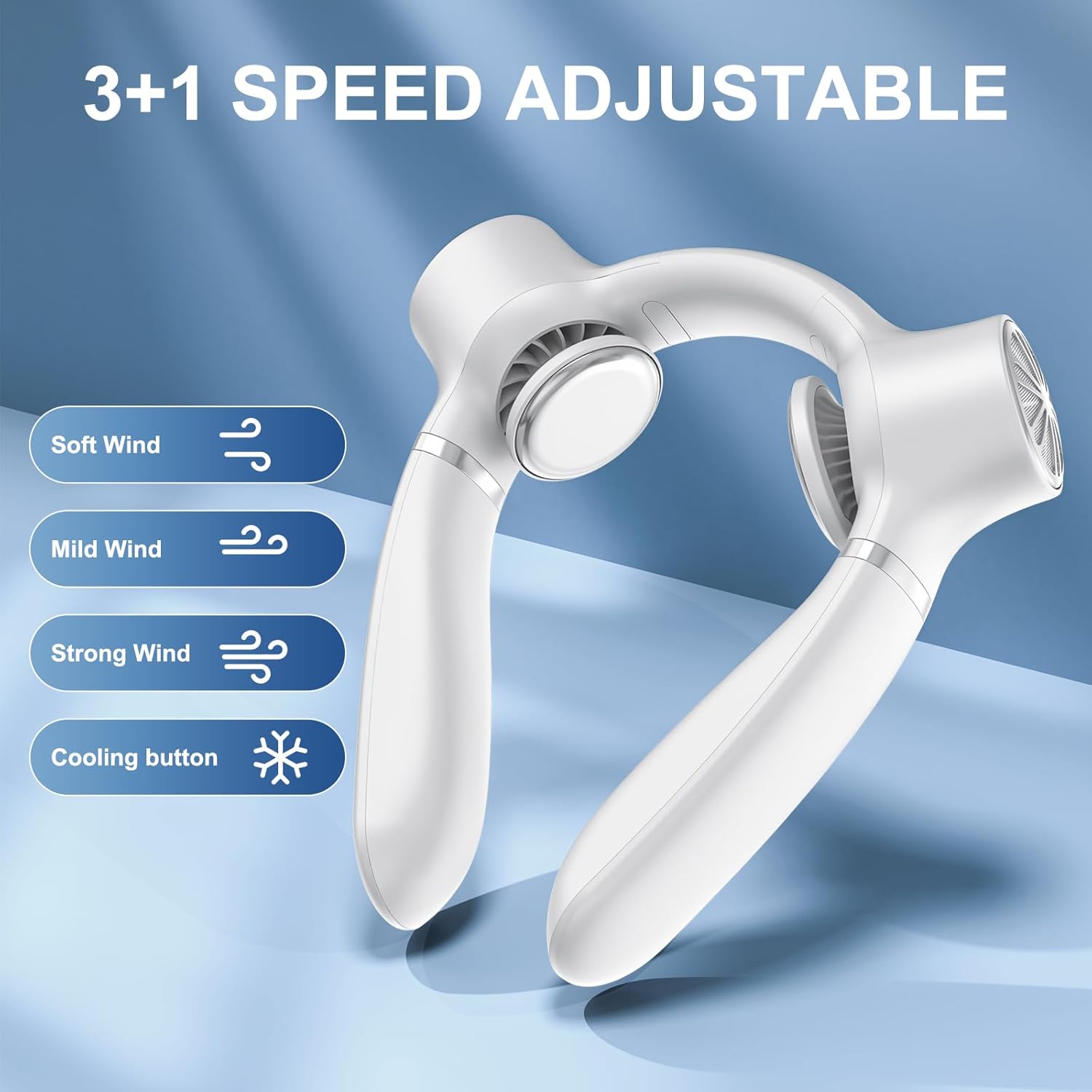 White Portable Neck Fan: Hands-Free Wearable Air Conditioner with 4000mAh Battery for Australian Travel & Daily Use
