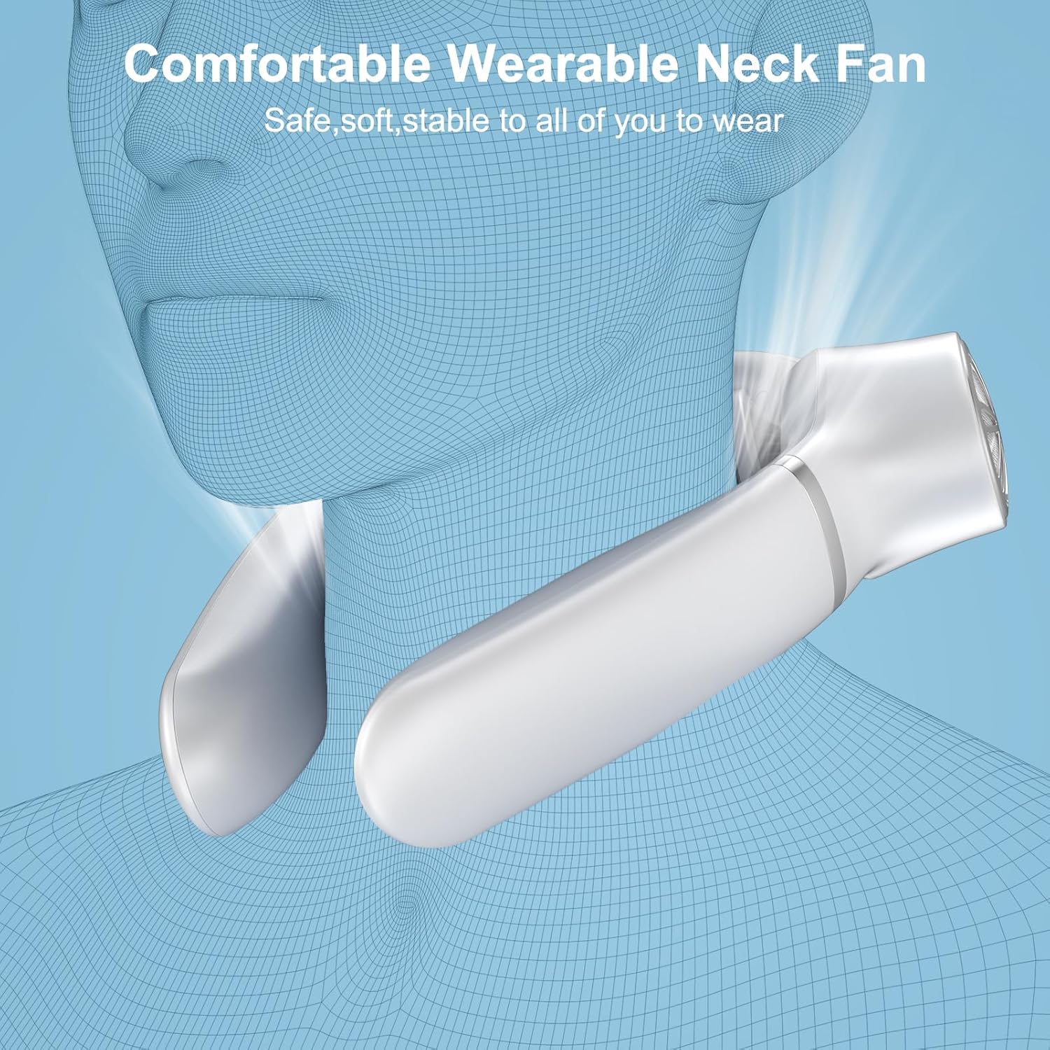 White Portable Neck Fan: Hands-Free Wearable Air Conditioner with 4000mAh Battery for Australian Travel & Daily Use