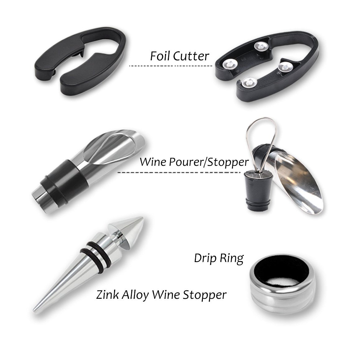 Wine Accessories Gift Set (Black), 5-Piece Bottle Corkscrew Opener Kit with Novelty Bottle-Shaped Case, Valentine's Day Gift for Wine Lovers