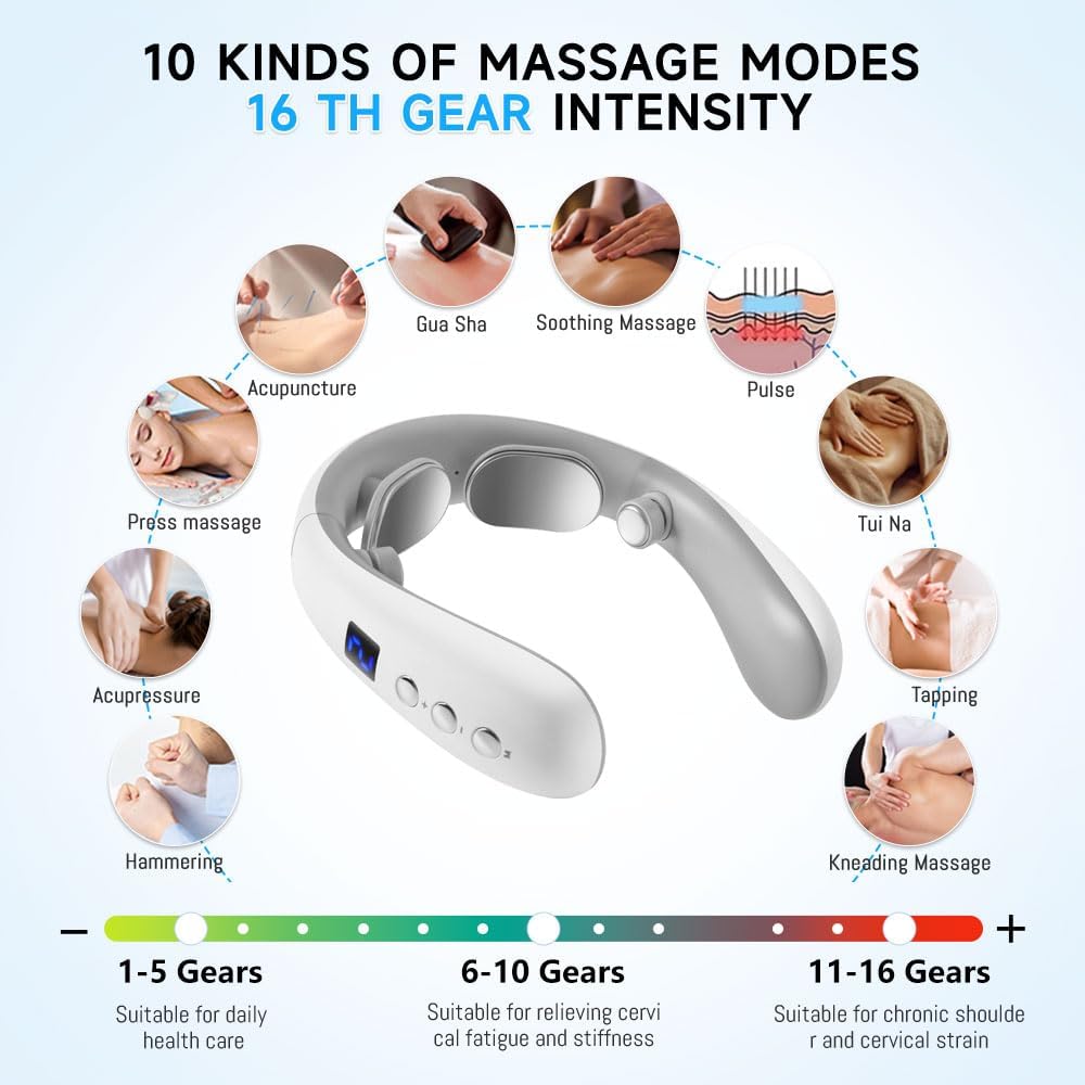 Wireless Neck Massager with Heat & 10 Modes: Electric Pulse Pain Relief for Australian Office Workers & Active Adults