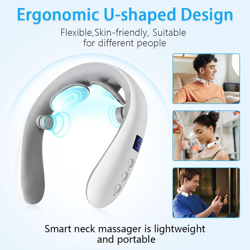 Wireless Neck Massager with Heat & 10 Modes: Electric Pulse Pain Relief for Australian Office Workers & Active Adults