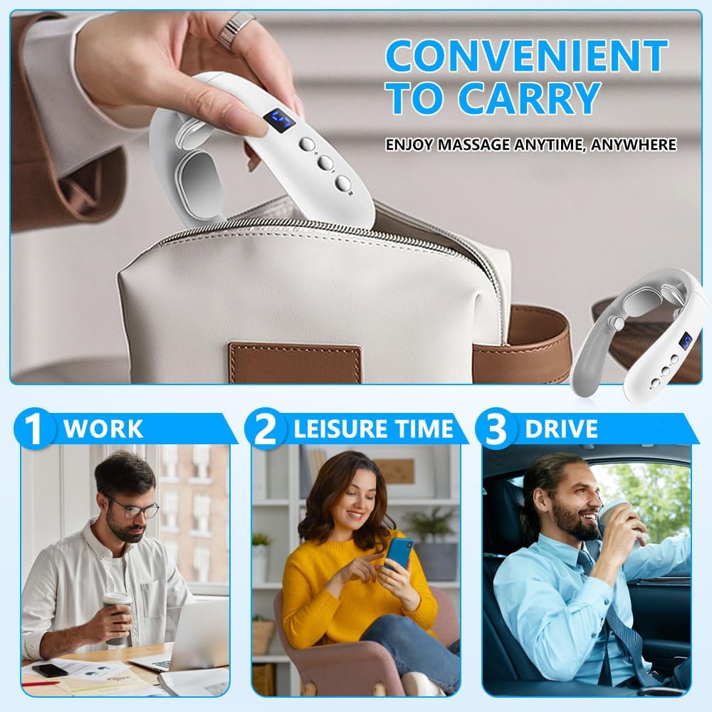 Wireless Neck Massager with Heat & 10 Modes: Electric Pulse Pain Relief for Australian Office Workers & Active Adults