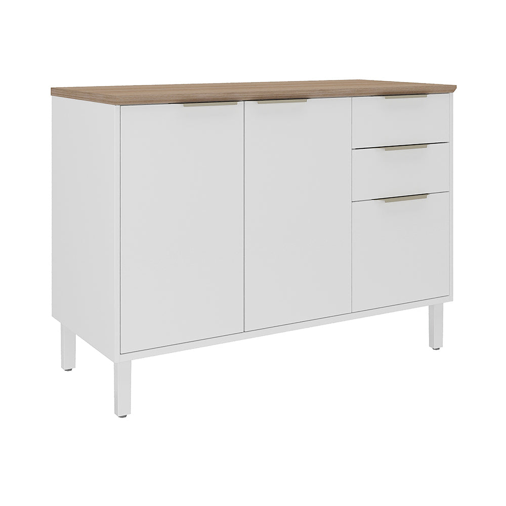 Base Kitchen Steel Cabinet/Cupboard with 3 Doors + 2 Drawers - Renova White Flat Pack DIY