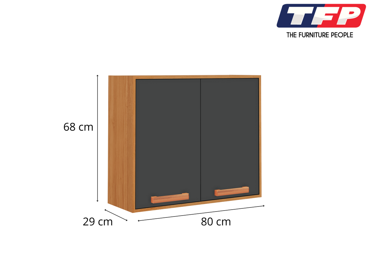 Flat Pack DIY Wooden Kitchen Wall Cabinet with 2 Doors + 2 Shelves in White/ Graphite and Cinnamon Finish - Napoles