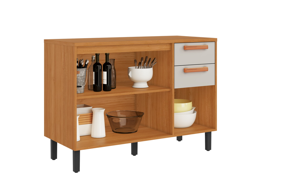 Base Kitchen Wooden Cabinet/Cupboard with 3 Doors + 2 Drawers in Cinnamon Finish - Napoles White Flat Pack DIY