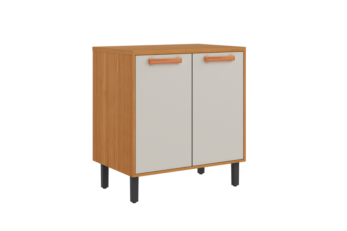 Base Kitchen Wooden Cabinet/Cupboard with 2 Doors in Cinnamon Finish - Napoles White Flat Pack DIY