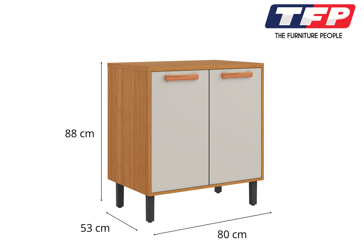Base Kitchen Wooden Cabinet/Cupboard with 2 Doors in Cinnamon Finish - Napoles White Flat Pack DIY