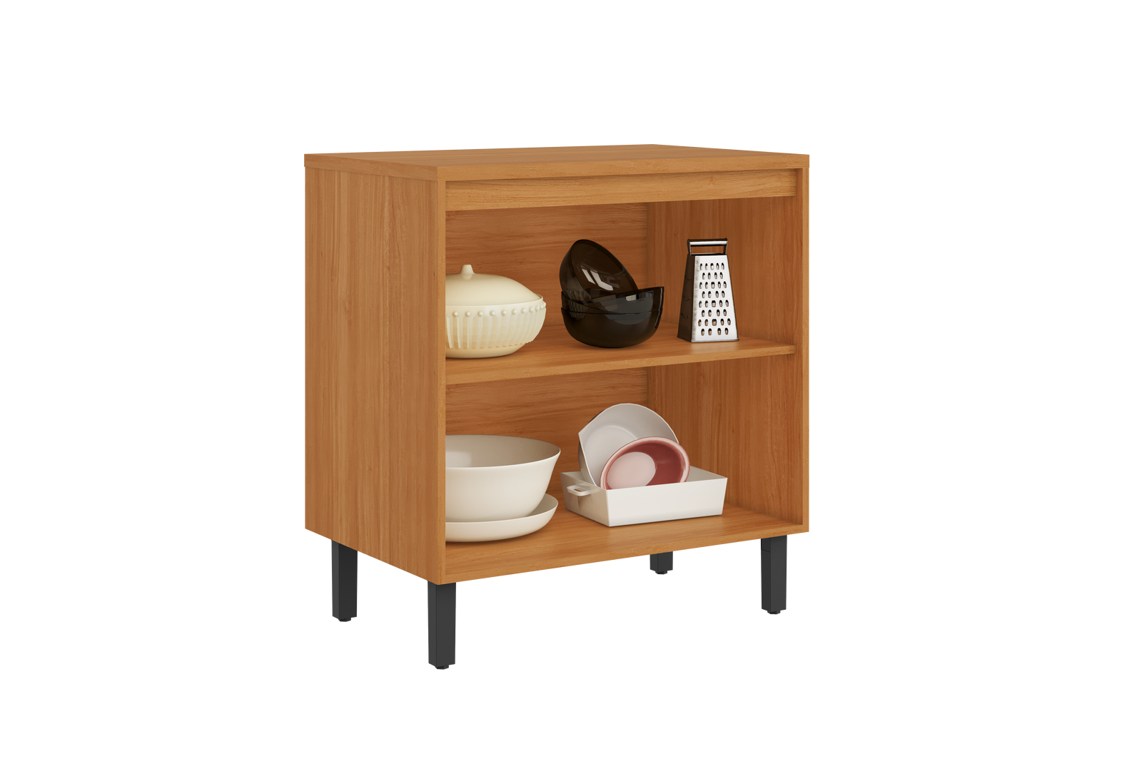 Base Kitchen Wooden Cabinet/Cupboard with 2 Doors in Cinnamon Finish - Napoles White Flat Pack DIY