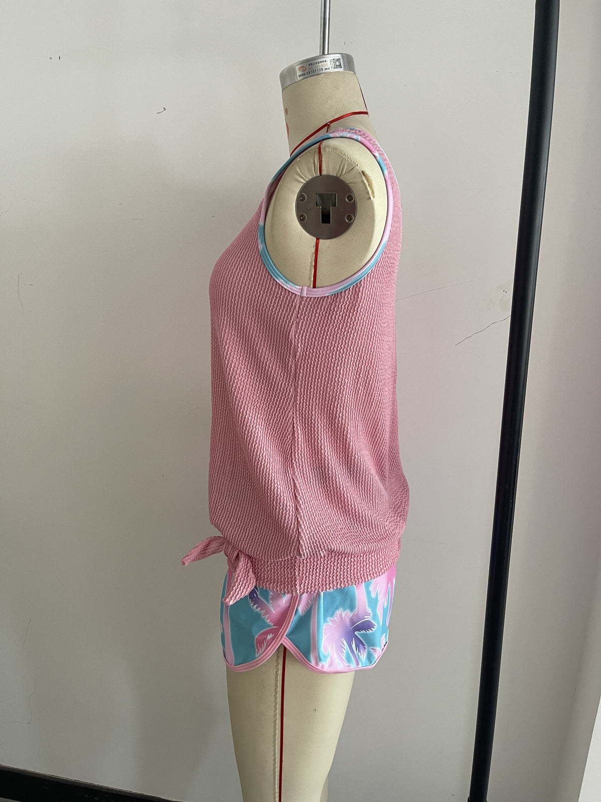 Palm Tree Print Holiday-Style Knit Fabric Two-Piece Swimsuit Size L