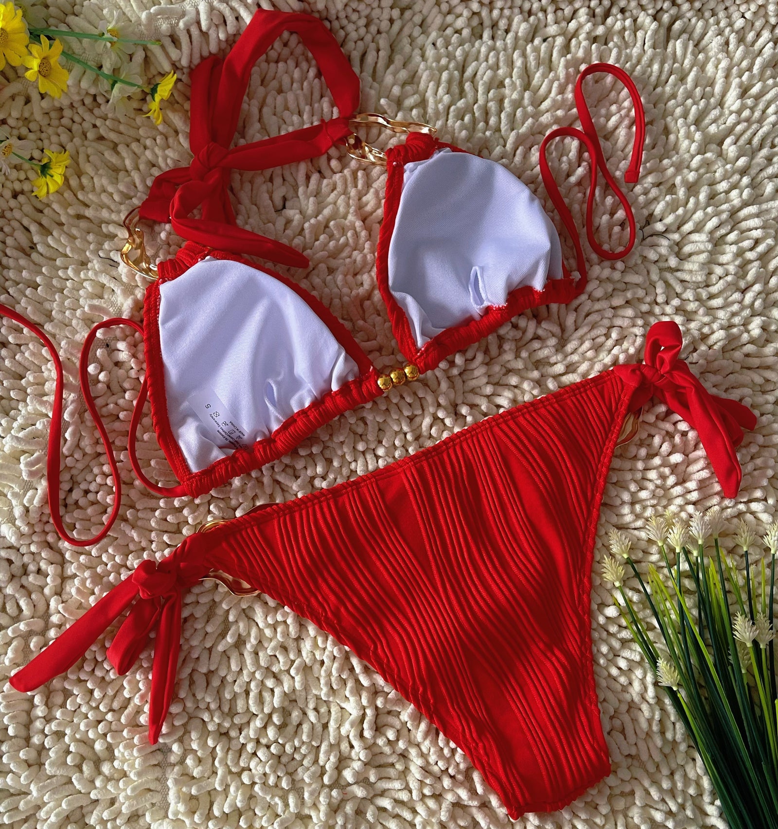 Red Hottie Sexy Three-point Swimsuit Beach Seaside Spa Bikini Size M