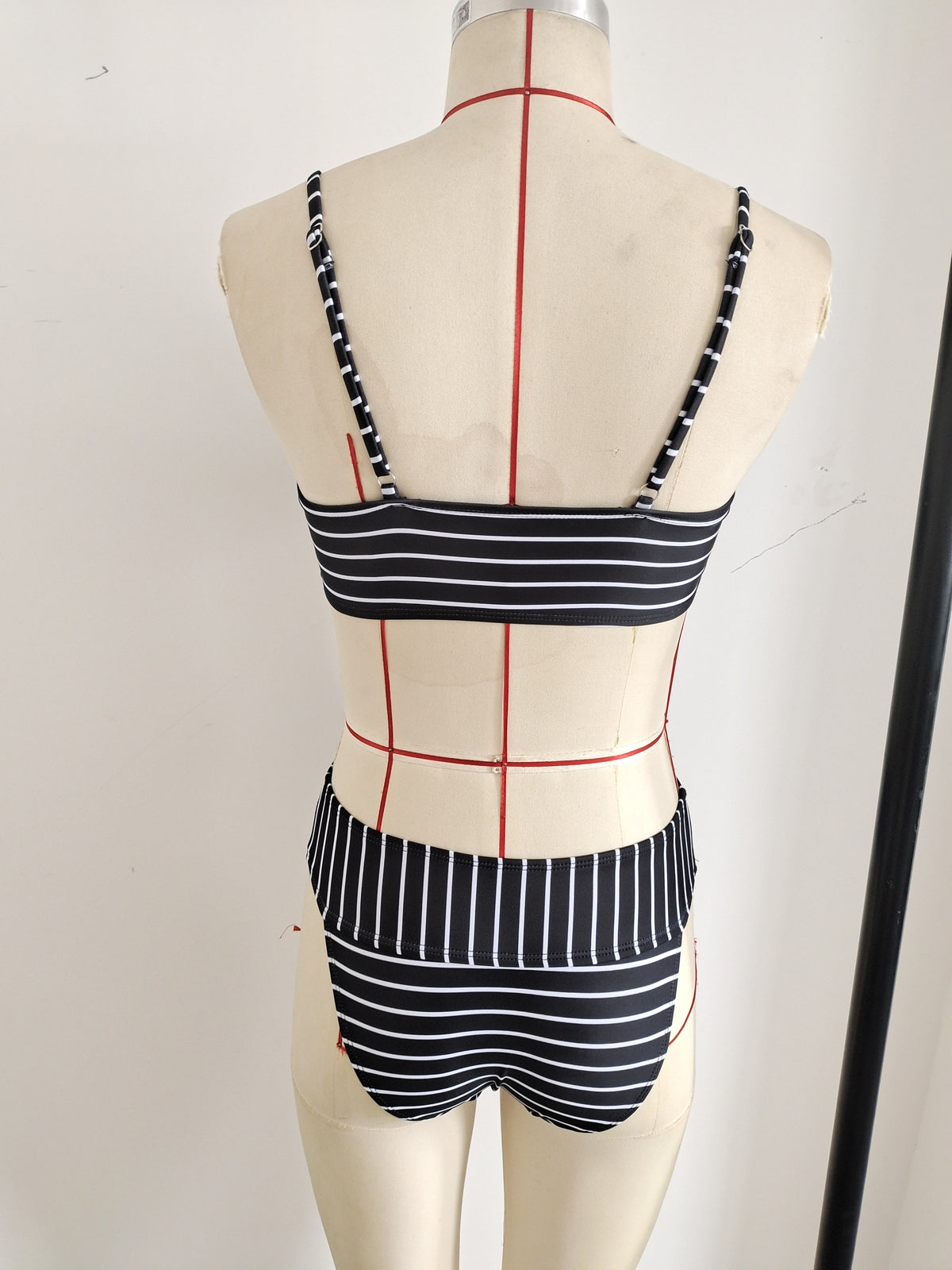 Women Striped Striped Print Bikini Deep-V Neck Women's Swimwear Beachwear Size S