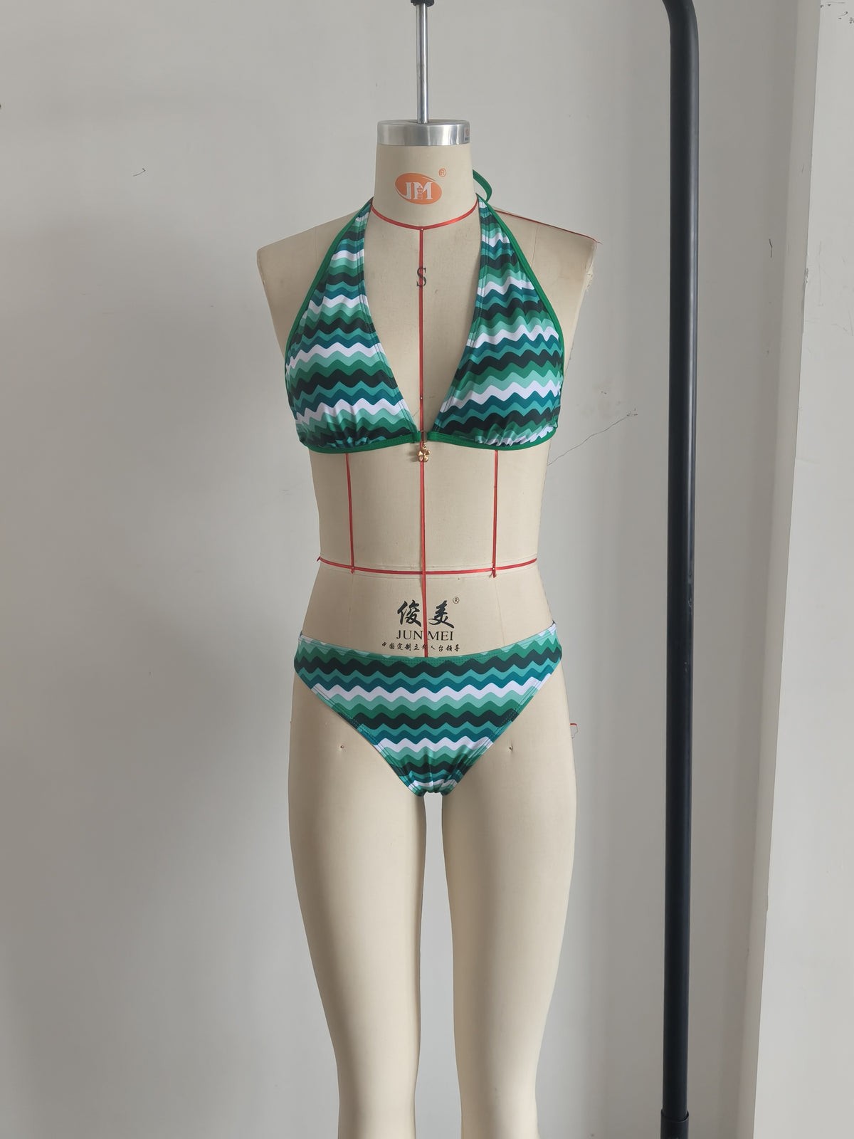 Lake Blue Halter Neck Swimwear with Wave Pattern for Women Size L