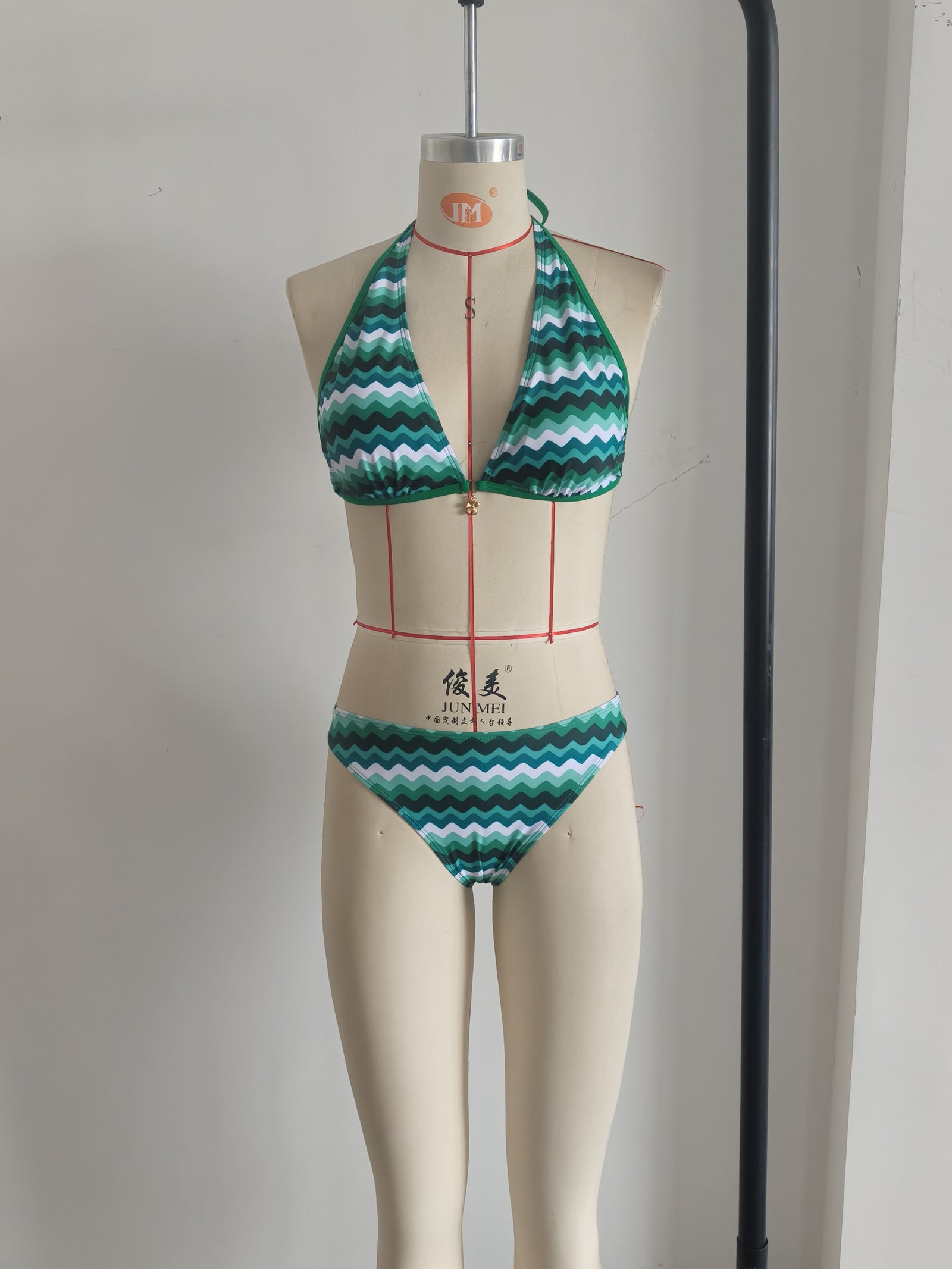 Lake Blue Halter Neck Swimwear with Wave Pattern for Women Size S