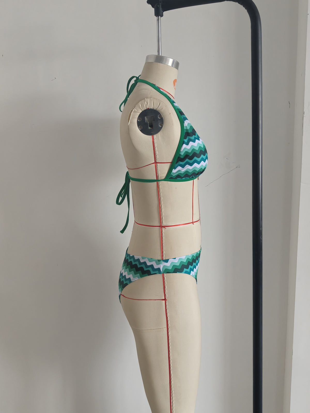 Lake Blue Halter Neck Swimwear with Wave Pattern for Women Size XL