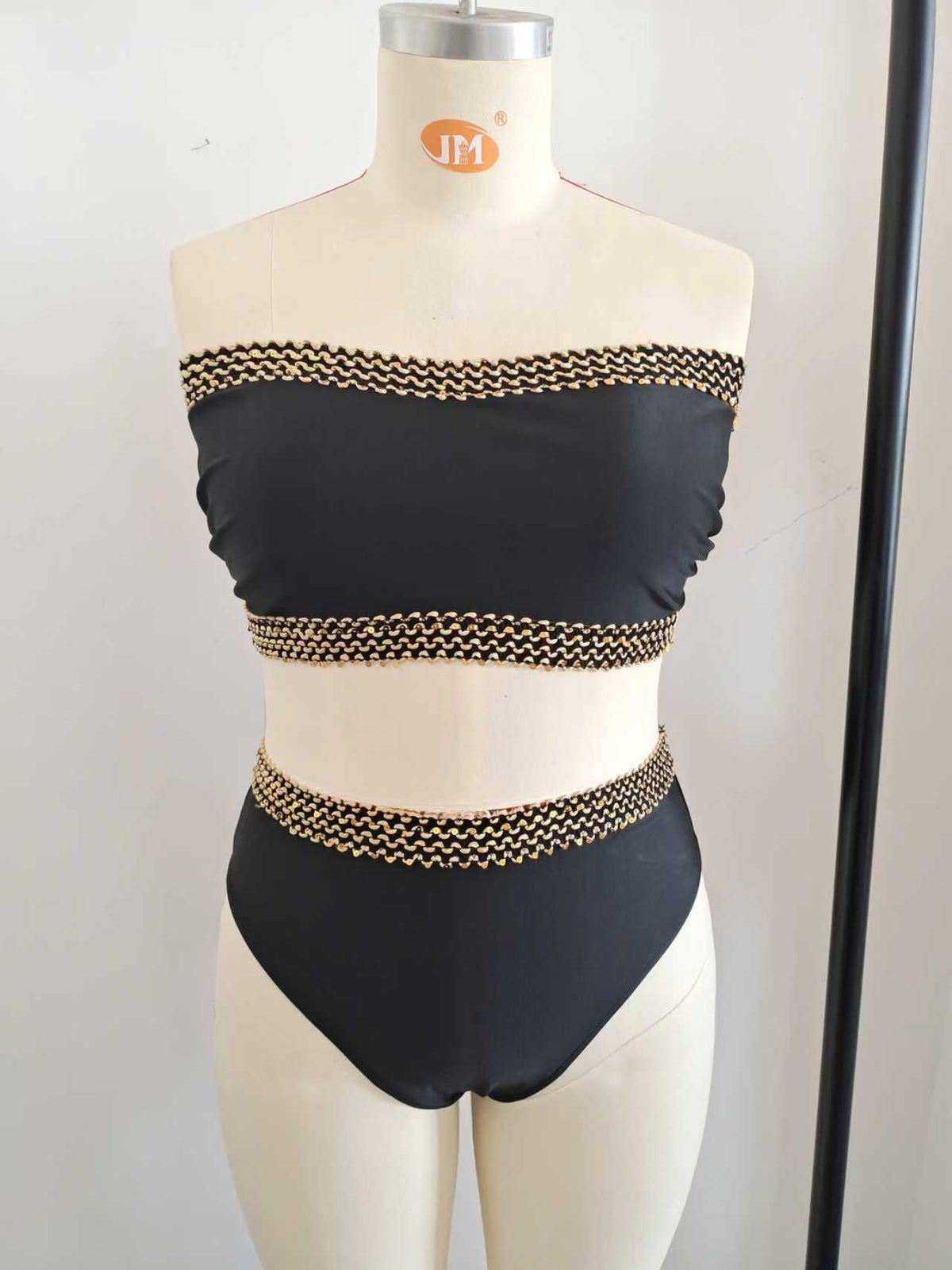 Black Rose Leopard Mesh Trim 2pcs Bikini Swimsuit Set for Women Plus Size Size 2XL