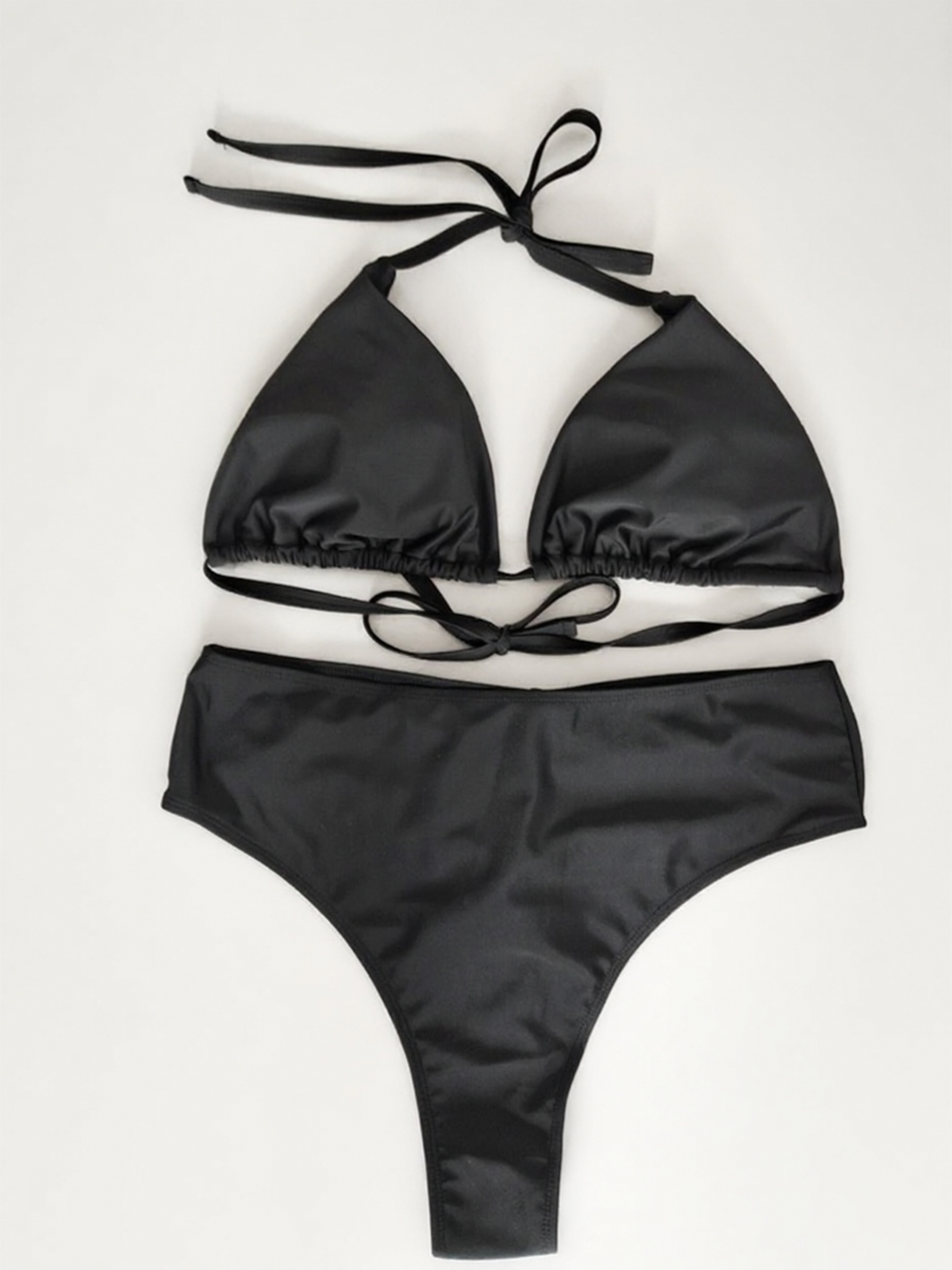 High-waist Design for Shaping the Buttocks Pure Black Bikini Plus Size 0XL