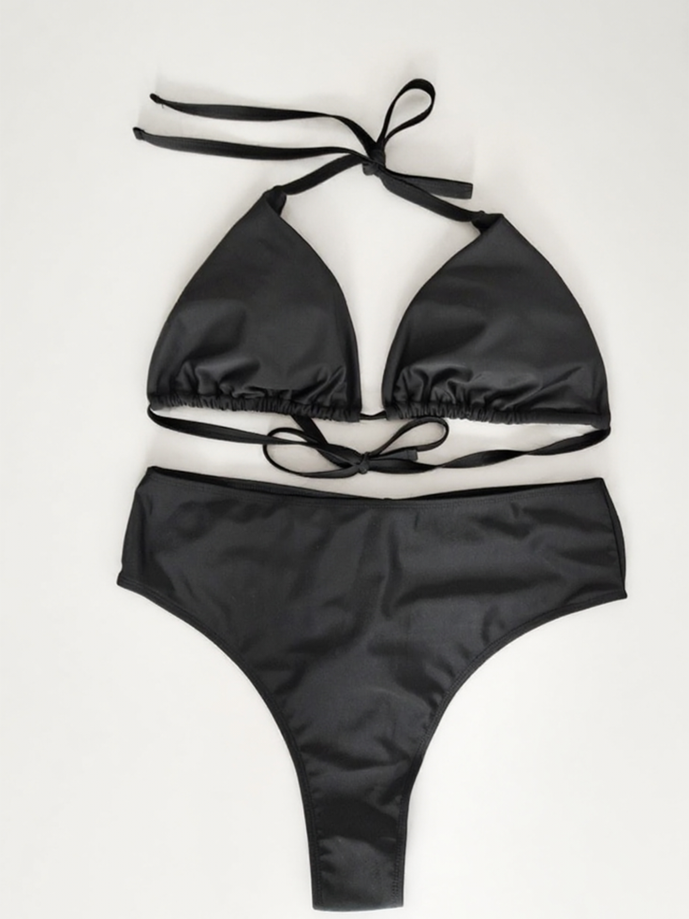 High-waist Design for Shaping the Buttocks Pure Black Bikini Plus Size 0XL