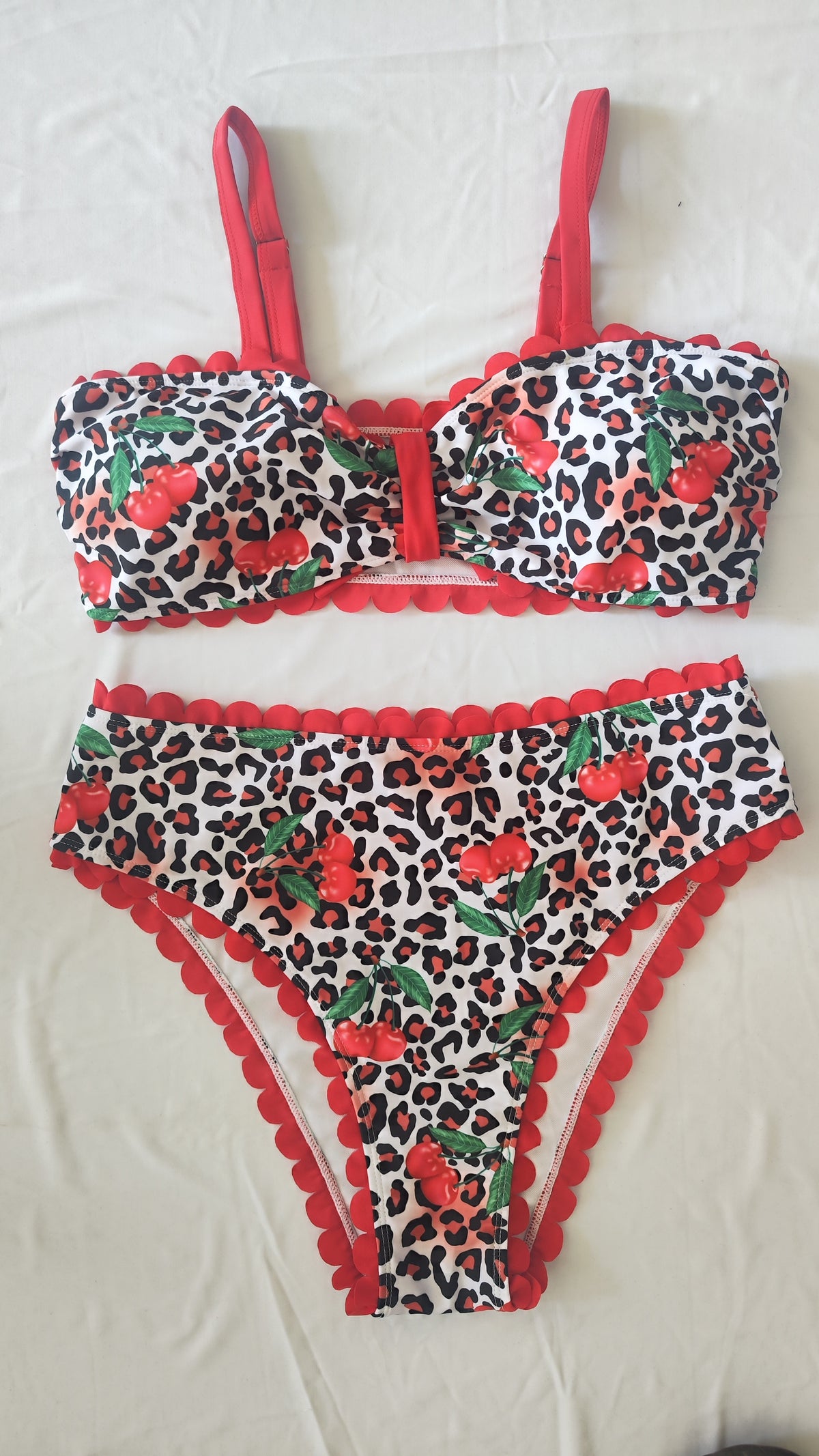 Designer Slenderizing Plus Size Two Piece Beach Set Featuring Fierce Animal Print Size 0XL